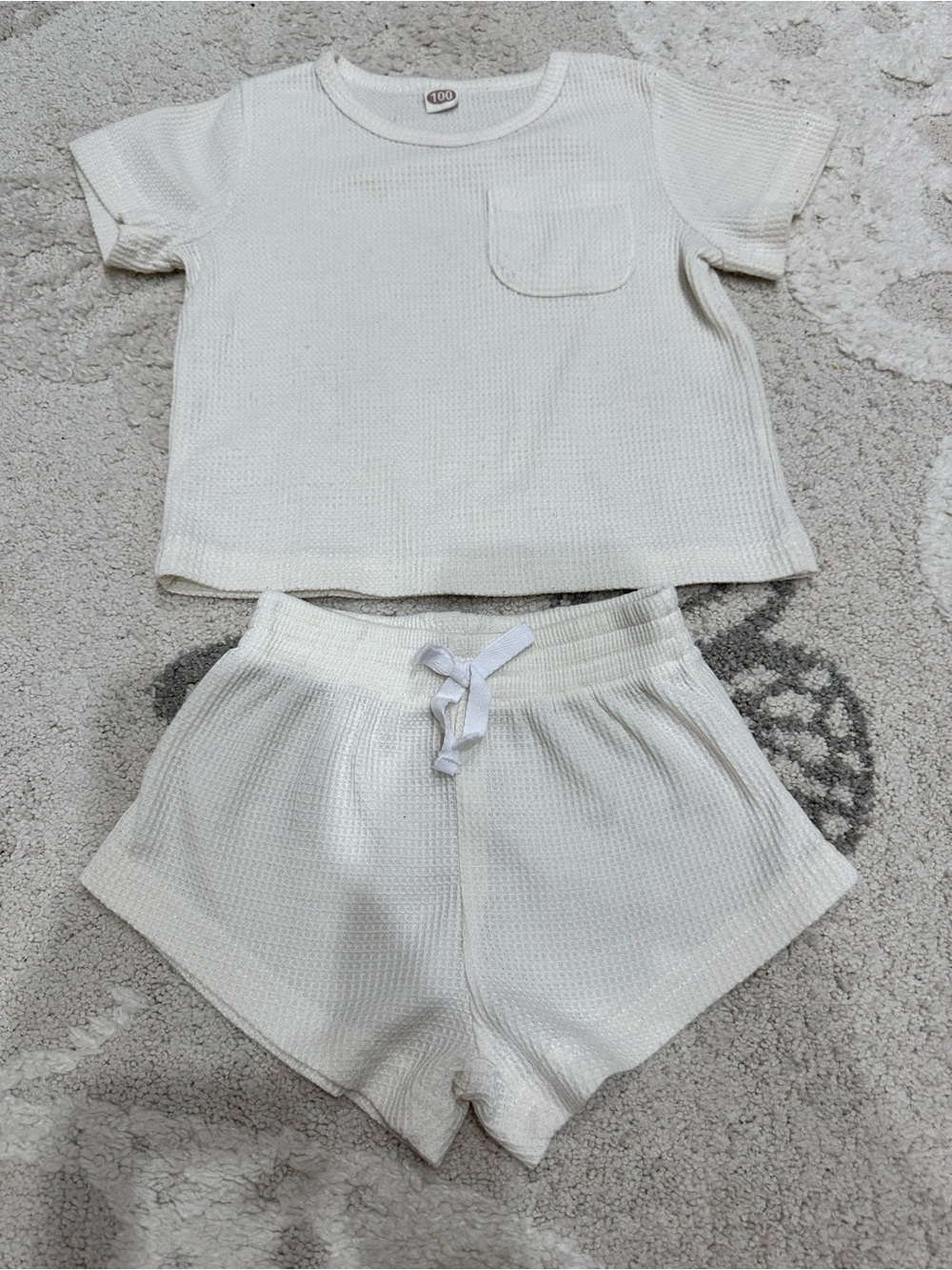 Kids Waffle Knit Short Set - Cream Size 100 (4T)